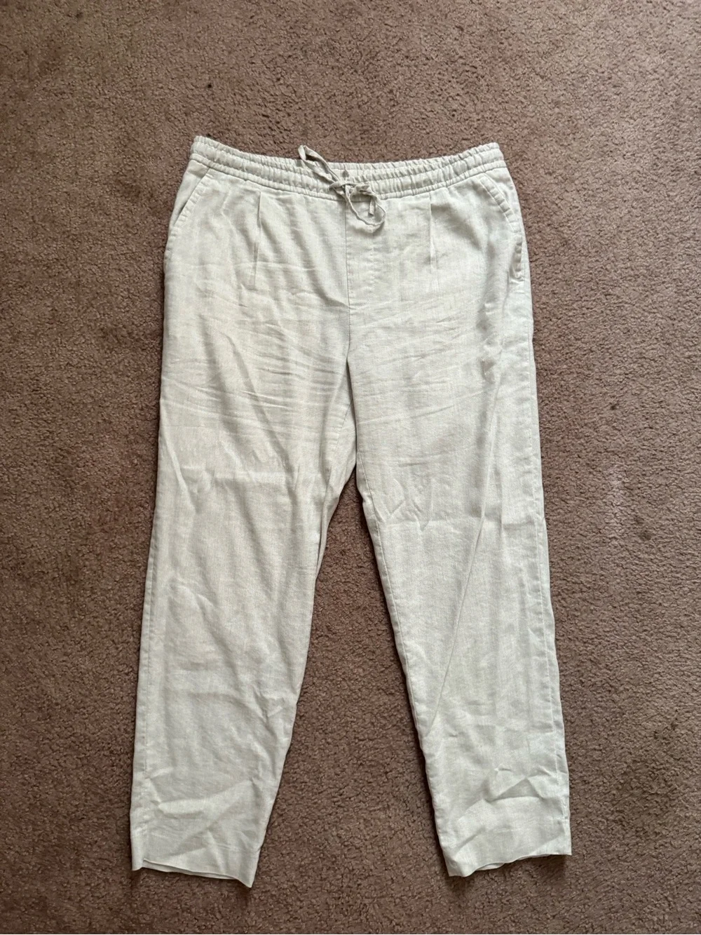 Zara Women’s Casual Drawstring Linen Pants - Light Beige